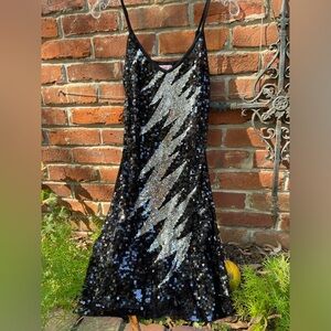 INTERI Black & Silver Sequin Slip Dress Size Small